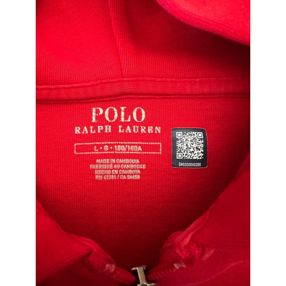Polo Ralph Lauren Men's Large Red Full-Zip Fleece Hoodie Blue Pony Logo - Picture 3 of 4